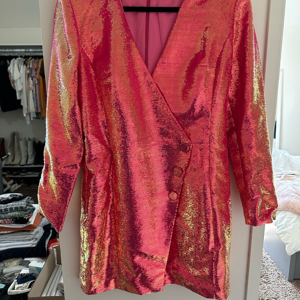 NADINE MERABI Pink and Gold Sequin Dress